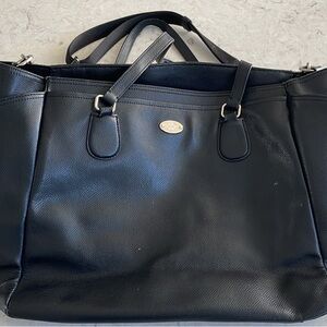 Coach Black Leather Tote with Structured Design and Silver Hardware